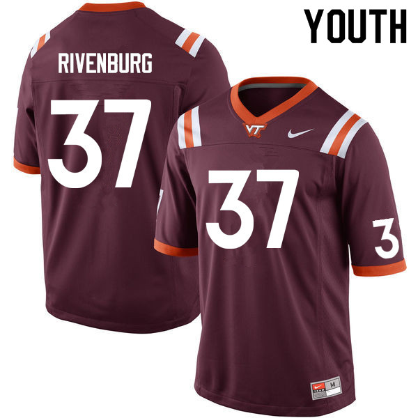 Youth #37 Carter Rivenburg Virginia Tech Hokies College Football Jerseys Sale-Maroon